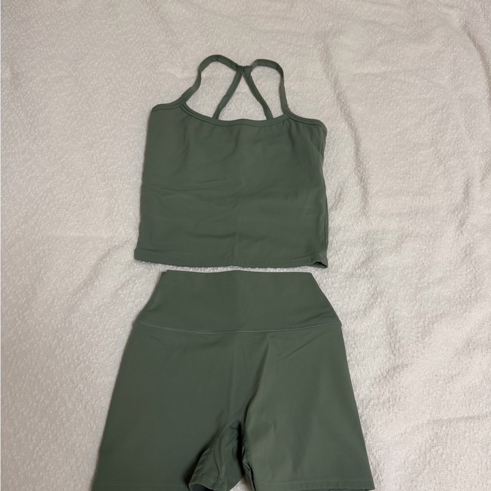 Green Athletic Tank and Shorts Set